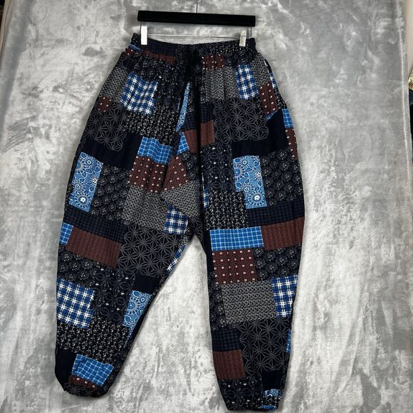 Onttno Adult  Harem Joggers Patchwork Pants L Cotton Linen Boho Festival Casual - Picture 3 of 13